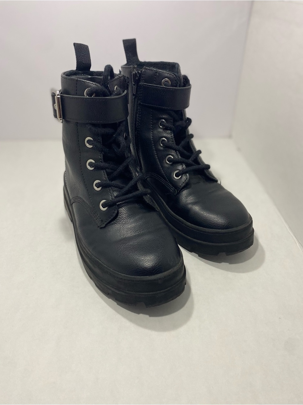 H&M Black Kids Lace-Up Ankle Combat Boots with Buckle